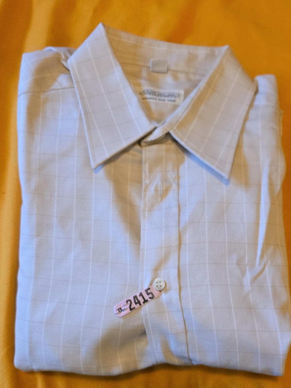 Barneys New York White Windowpane 100% Cotton Dress Shirt